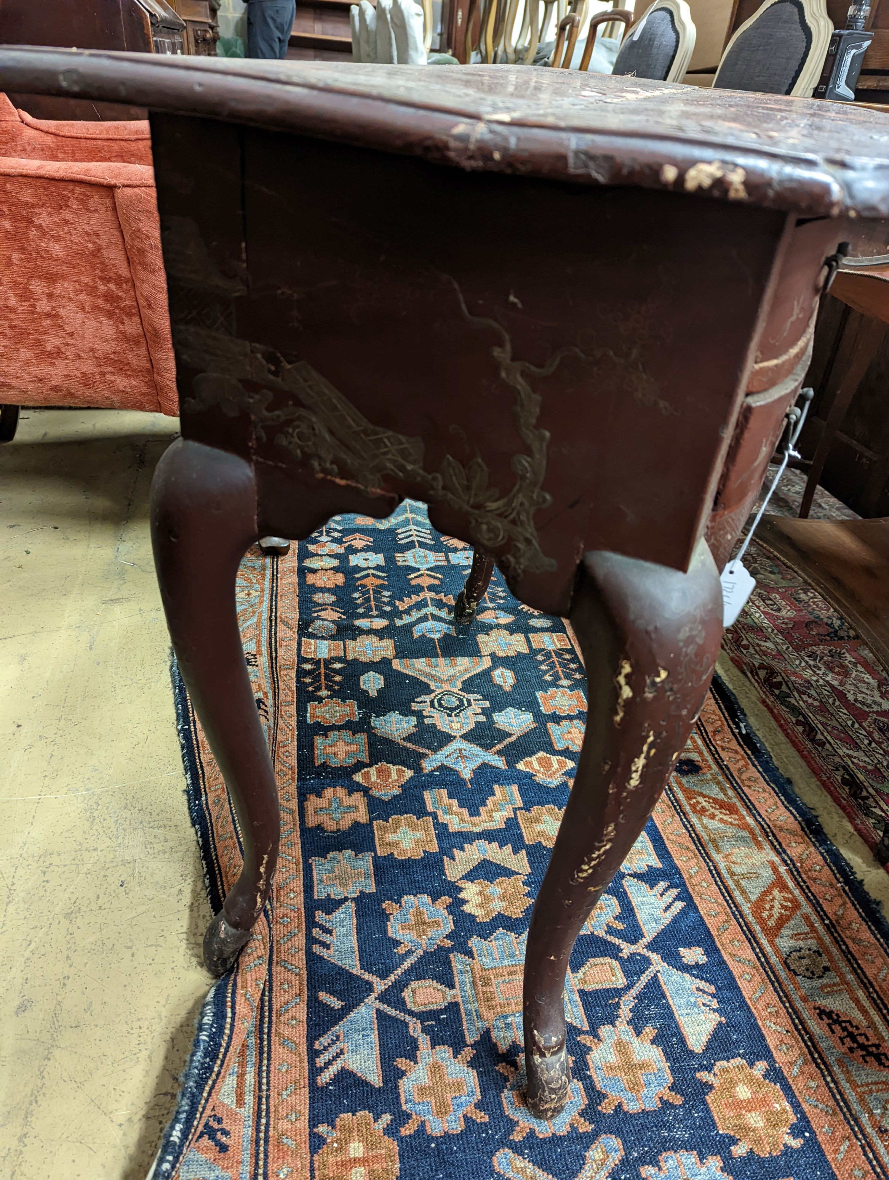 A 19th century red chinoiserie lacquered hall table, width 79cm, depth 48cm, height 75cm